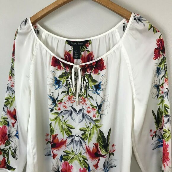 WHBM White 3/4 Sleeve Floral Print Blouse - Picture 3 of 6